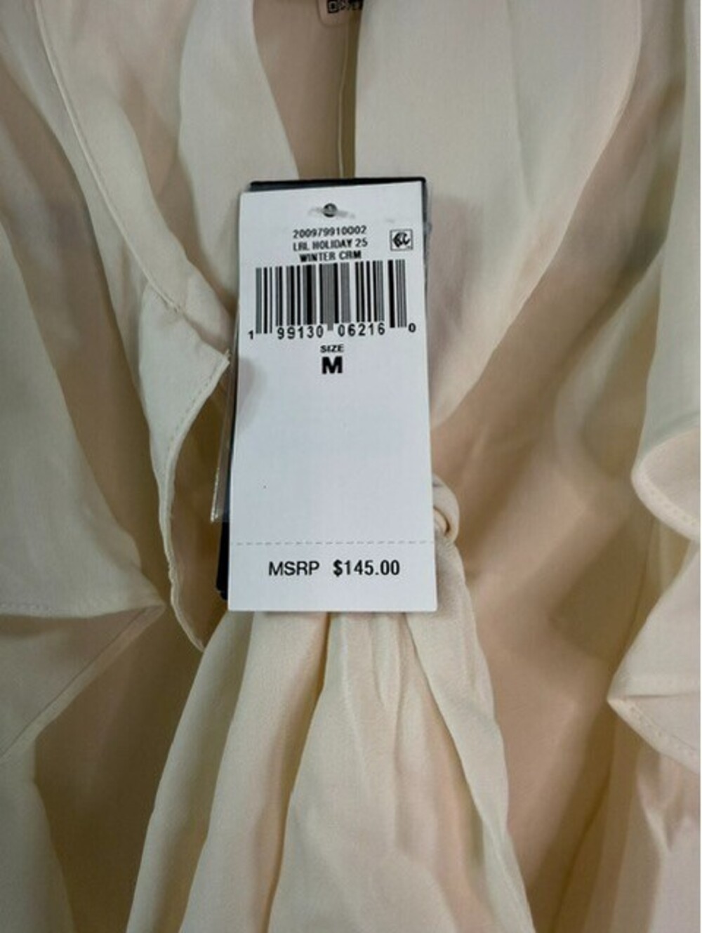 Lauren Ralph Lauren Women's M Cream Ruffle Tie Neck Button Front Blouse NWT - Picture 4 of 7